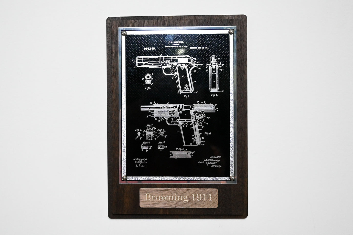 Browning 1911 Patent Schematic Wall Plaque